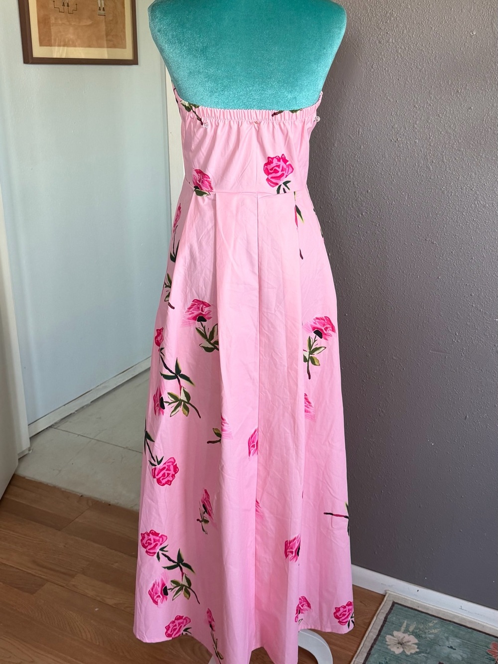 Pink Strapless Floral Maxi Dress - Picture 3 of 5